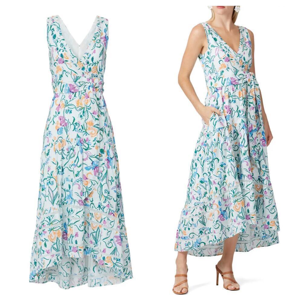 Tanya Taylor Dress Neves Floral Midi Maxi Cotton Sleeveless White Blue 4 - Picture 11 of 11
